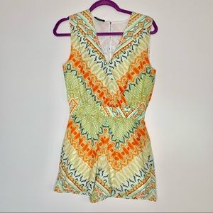 Bebe green and orange print sleeveless romper 4